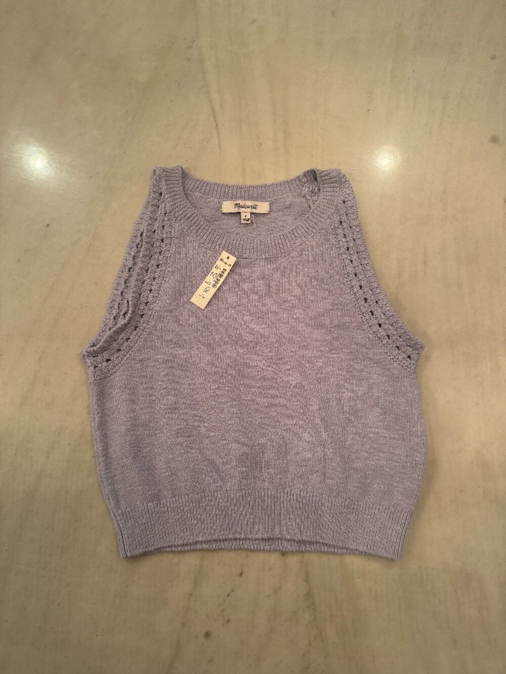 NWT Madewell Womens Crochet trim Crop Sweater Tank Size S Distant Peri
